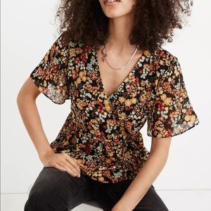 MADEWELL Short-Sleeve Peplum Wrap Top in Flower Garden